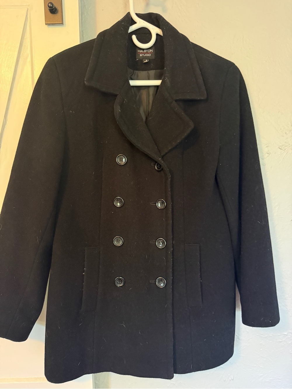 Halston Heritage Black Double-Breasted Wool Pea Coat